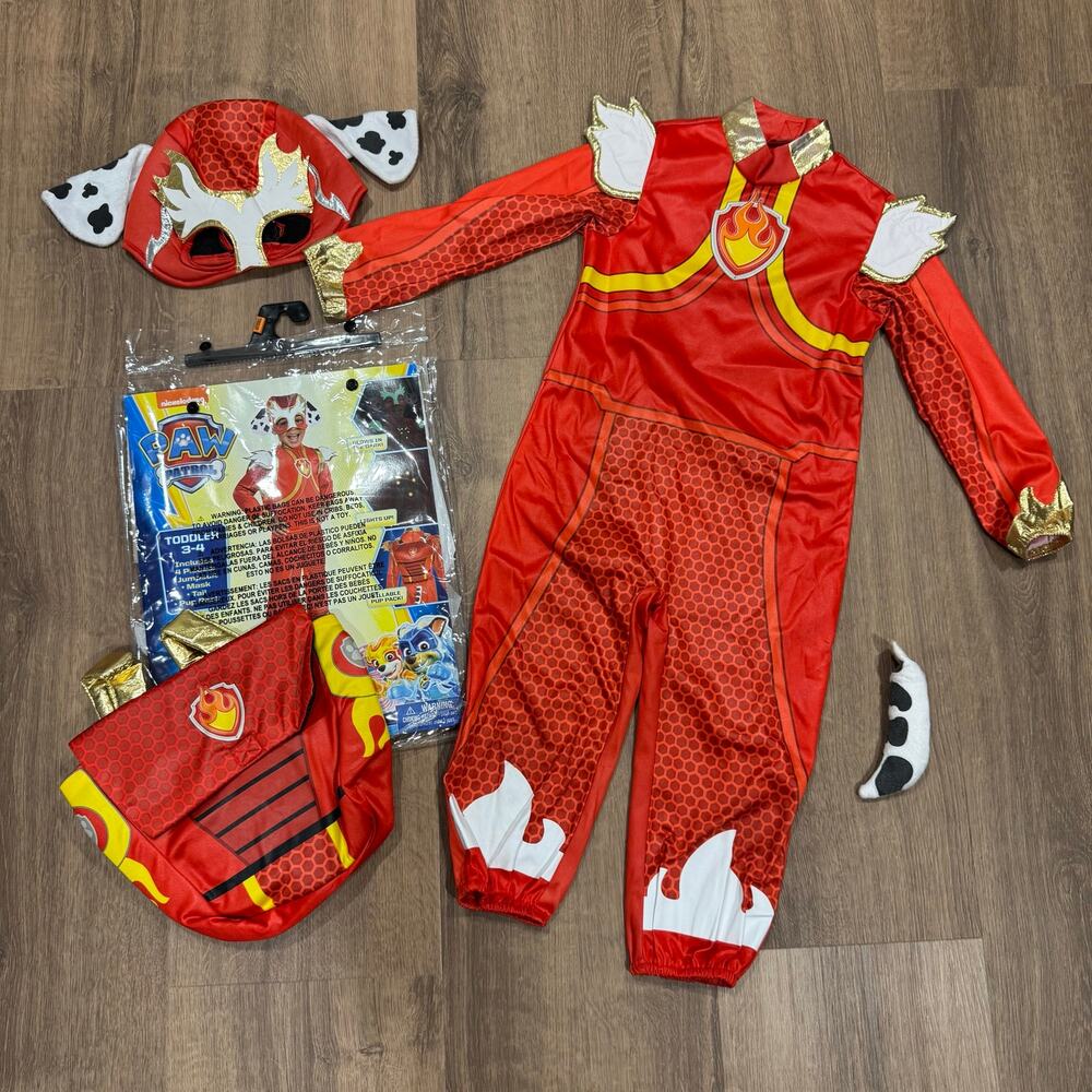 Paw Patrol Mighty Pup Charged Up Marshall Costume Toddler Kid Size 3-4 Light Up